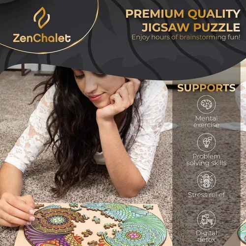 Miniatura 2 de ZenChalet - Rompecabezas Yin Yang de 200 piezas para adultos - Rompecabezas de madera para adultos, perfecto como regalo espiritual, piezas