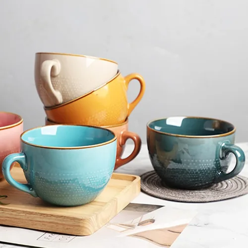 Miniatura 7 de Disoza Taza de Café Grande Violeta de 24 Onzas Taza de Sopa de Gran Tamaño Porcelana 700 ML Taza de Té XXL Cuencos de Cereales Taza de Sopa Ramen