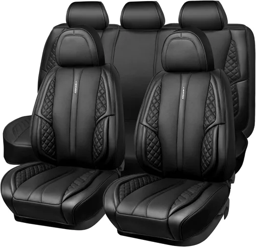 Miniatura 11 de CAR PASS Fundas de Asiento de Cuero de Gamuza Juego Completo Protector Suave Duradero Acolchado Cálido en Invierno Transpirable en Verano, Funda Gris