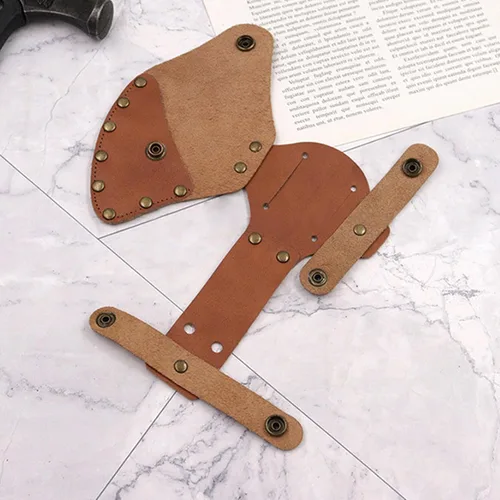 Miniatura 3 de Funda de cuero para hacha, funda duradera para cabeza de hacha con múltiples broches para un transporte seguro del hacha, cubierta de cuero rústico