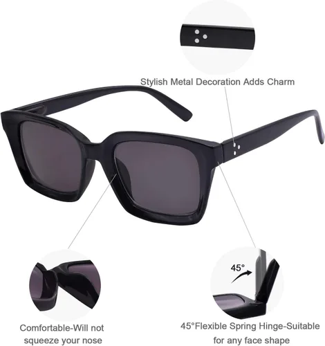 Miniatura 5 de MARE AZZURO Gafas de Lectura para Mujeres con Protección UV Lentes de Sol 50 75 100 125 150 175 200 225 250 275 300 325 350 375 400 (Negro, 1.50)