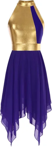 Miniatura 73 de easyforever Vestido de baile sin mangas con bloques de color para mujer, alabanza litúrgica, ropa de baile lírico, vestido de bata de adoración
