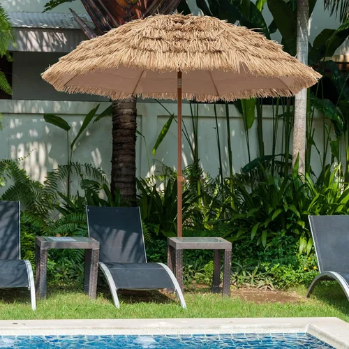 Miniatura 12 de Tangkula Sombrilla Tiki de patio de 6.5 pies, sombrilla de césped de polietileno de estilo hawaiano para exteriores con ajuste de inclinación, 8