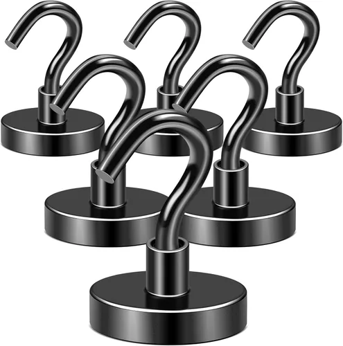 Miniatura 16 de DIYMAG - Ganchos magnéticos negros, imán resistente de 50 LB, 6 paquetes de imanes fuertes de neodimio de tierras raras con gancho para colgar