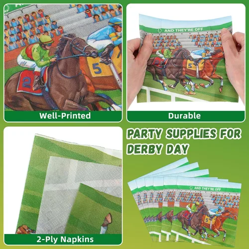 Miniatura 4 de Roshtia 192 piezas de suministros de fiesta Derby para decoración de fiesta de carreras de caballos, juego de vajilla para fiesta del día del Derby