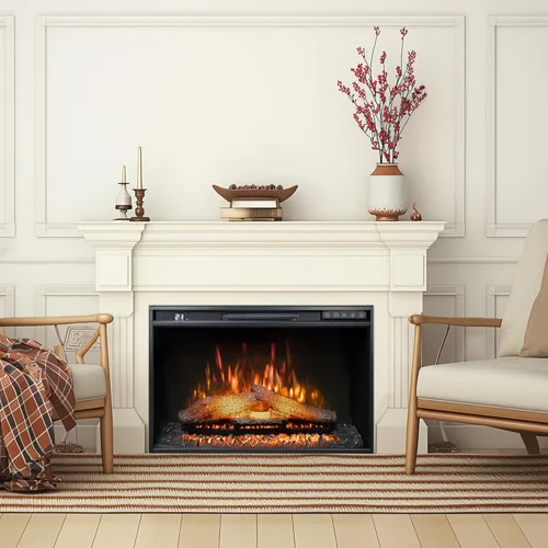 Miniatura 5 de Inserto de chimenea eléctrica de 26 pulgadas de ancho, 6 niveles de brillo, 5 velocidades de llama, 62-82 ℉, temporizador y control remoto, chimenea