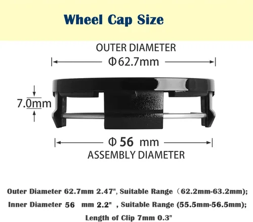 Miniatura 2 de Kit de tapas centrales para rueda de automóvil, 2.5 pulgadas, 2.5 pulgadas, interior de 2.2 pulgadas, compatible con Dodge RAM 1500 tapas de cubo