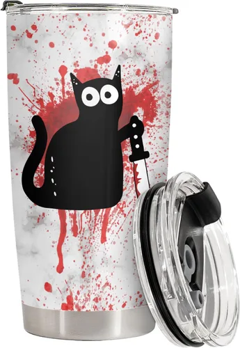 Miniatura 3 de Taza de terror con gato y tapa, taza de película de terror de 20 onzas de acero inoxidable, taza de café única con gatos, regalos de Navidad, Vaso