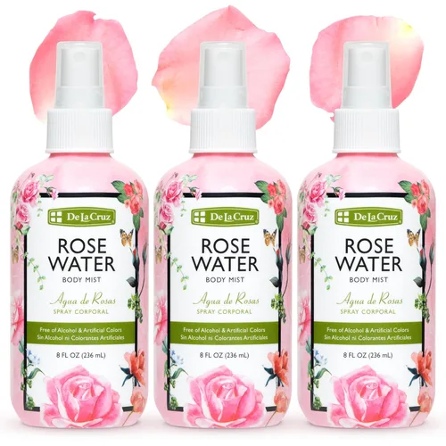 De La Cruz Pure Rose Water - Aerosol de agua de rosas para cara, piel y cabello, tónico de rosas y agua de rosas para cabello, sin alcohol, sin