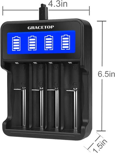 Miniatura 6 de Cargador de batería 18650 Pantalla LCD de 4 bahías para batería recargable de 3.7 V/1.2 V para baterías de iones de litio 18650 14500