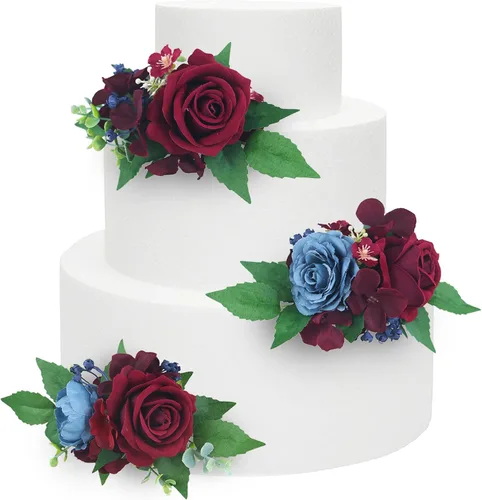 Miniatura 22 de Rinlong 3 piezas de decoración de pastel de flores azules para bebé, decoraciones de pastel, topper de pastel para boda, decoración de pastel