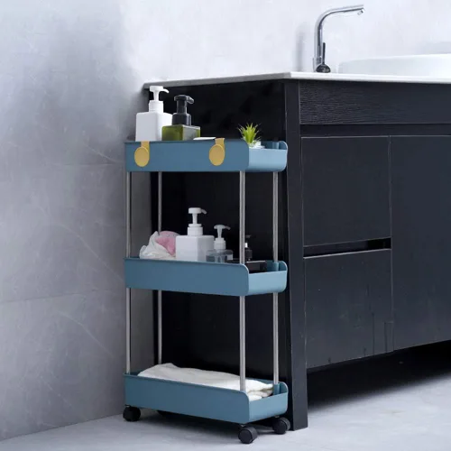 Miniatura 5 de Melody House - Estantería móvil delgada de 3 niveles sobre ruedas, organizador de almacenamiento de baño rodante, carrito de utilidad, estante