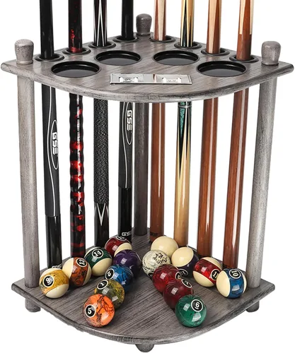 Miniatura 8 de GSE Games & Sports Expert Estantes para tacos de billar con soporte de suelo estilo esquinero con contadores de puntuación, contiene tacos de Caoba