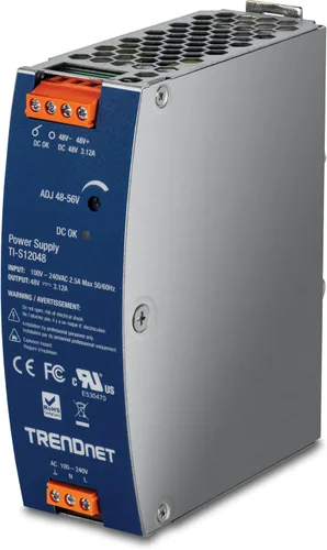 TRENDnet Fuente de alimentación de riel DIN de CA a CC de 150 W, 48 – 56 V CC, 3.12 A CA a CC con función PFC, TI-S12048, capacidad de carga máxima