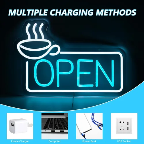 Miniatura 5 de Letrero de neón de café para decoración de pared, luces LED, decoración abierta, luz de neón para decoración de puertas, accesorios de sala