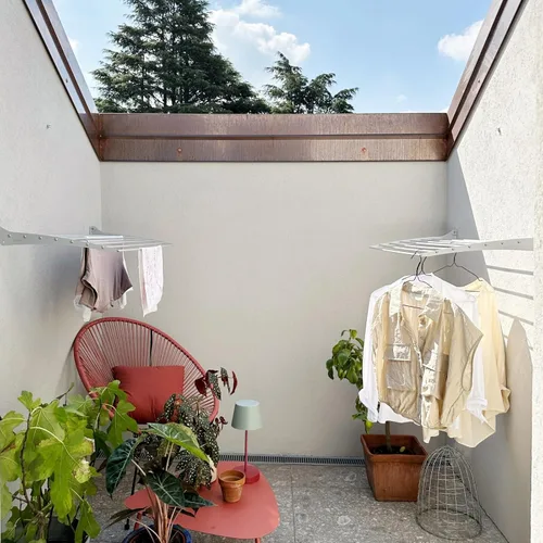 Miniatura 8 de foxydry Tendedero plegable para colgar en la pared, vertical plegable para interiores y exteriores, en acero aluminio (31.5 in)