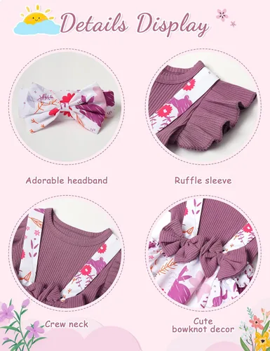 Miniatura 3 de SAPGEJJDJFGE Newborn Baby Girl Clothes Infant Long Sleeve Ruffle Romper Baby Fall Winter Outfits for Girls with Headband