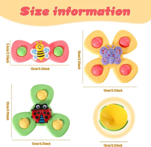 Miniatura 2 de 6 piezas de ventosa giratoria de juguete con temática marítima sensorial para baño, juguetes giratorios de oso y mariposas, ventosas
