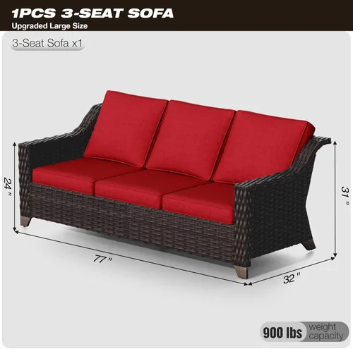 Miniatura 2 de Joyside Sofá de patio – Sofá de ratán de 3 plazas, sofá de respaldo alto para todo tipo de clima, tamaño grande mejorado con cojines de asiento de 4