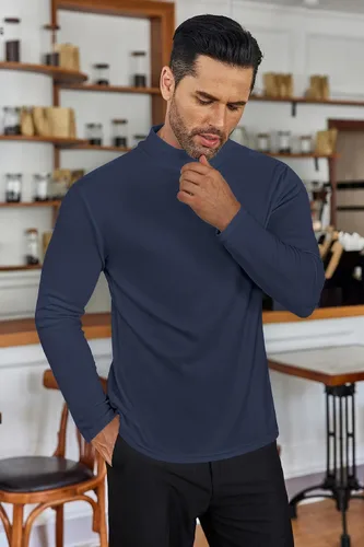 Miniatura 2 de Ekouaer Camisas de manga larga con cuello alto falso para hombre, suéter térmico ligero