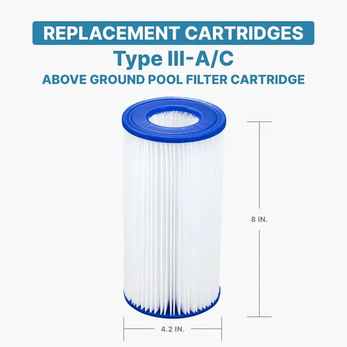 Miniatura 3 de Bestway - Cartucho de filtro de piscina tipo III A/C para bomba de 530 a 1500 GPH, cartucho de repuesto para filtro de papel para piscina sobre