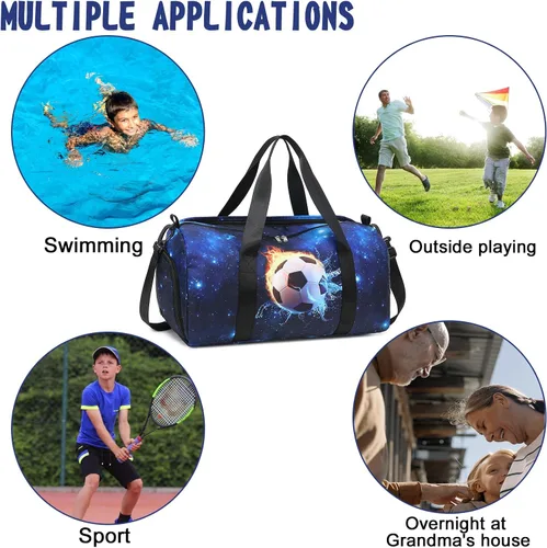 Miniatura 4 de CAMTOP Bolsa de viaje para mujeres y niñas, bolsa de mano deportiva para gimnasio y fin de semana, B-Fútbol, Bolsa de lona de fútbol infantil
