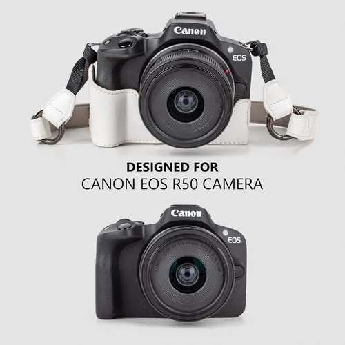 Miniatura 2 de MUZIRI KINOKOO Funda Protectora para Cámara Canon EOS R50/R100 y Objetivo de 18-45mm, de Piel Sintética EOSR50 R100 Incluyendo Media Funda, Tapa
