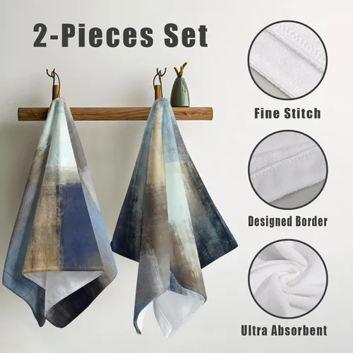Miniatura 3 de Toallas de Mano Azul Gris Marrón para Baño Negras Pintura Moderna de Arte Abstracto Toallas de Cocina Suave Absorbente Toalla de Huésped Punta