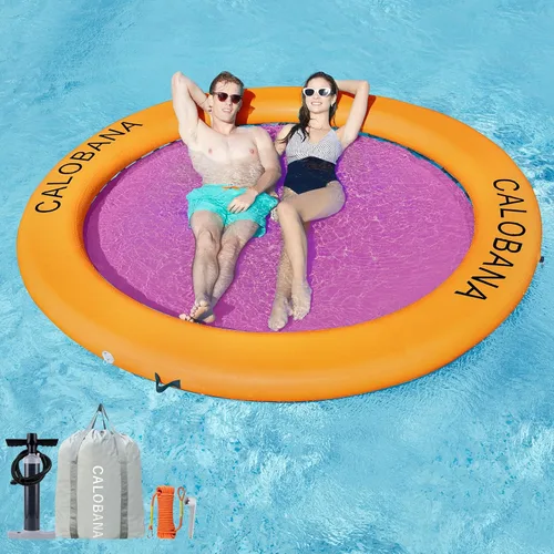 Miniatura 9 de CALOBANA Anillo Flotante Redondo Inflable Hamaca de Agua Flotadores de Río de Alta Resistencia Flotadores de Lago para Adultos Plataforma de Isla