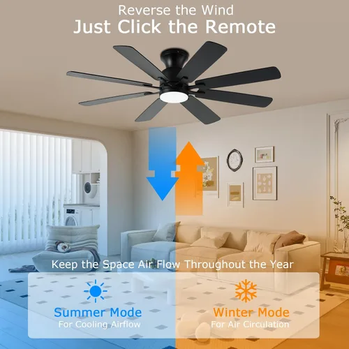 Miniatura 6 de KNUN - Ventilador de techo negro de 52 pulgadas, ventiladores de techo de perfil bajo con luces y control remoto/APP, 8 aspas, silencioso, motor CC
