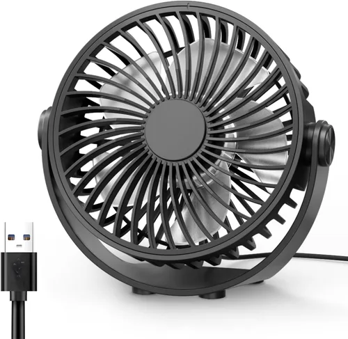 Edvision Ventilador de escritorio USB, mini portátil de 5 pulgadas, escritorio personal de flujo de aire fuerte de 3 velocidades, ventilador de Negro