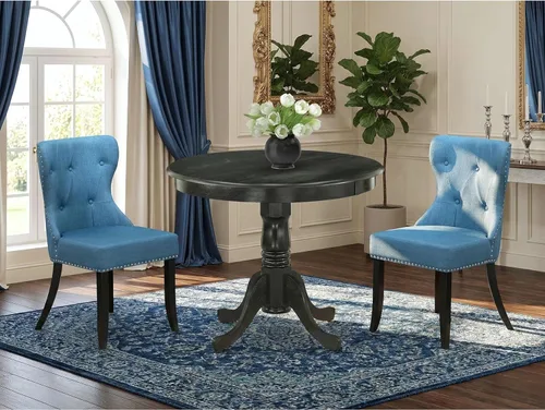 Miniatura 2 de East West Furniture ANSI3-ABK-21 - Juego de comedor de 3 piezas que contiene una mesa de cocina redonda con pedestal y 2 sillas de comedor Parson