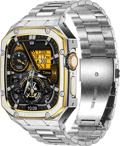 Miniatura 24 de BAITEYOU Correa de acero inoxidable con estuche compatible con Apple Watch Ultra 3 2 1 de 49 mm, correa resistente con cubierta protectora de metal