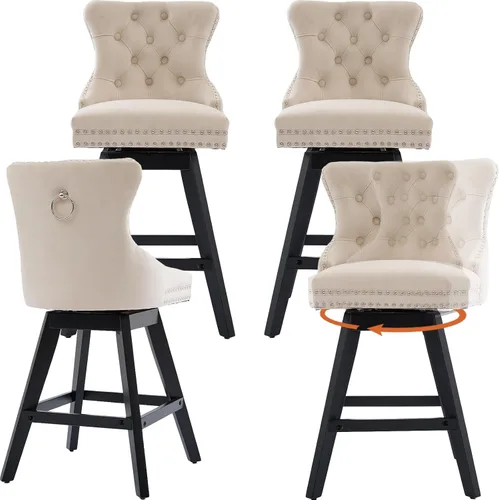 Miniatura 32 de Juego de 2 taburetes de bar giratorios modernos, taburetes de bar de 26.6 pulgadas de altura de mostrador beige con respaldo para isla de cocina