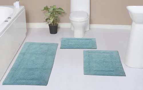 Miniatura 64 de Home Weavers Classy - Juego de alfombras de baño 100 % algodón, decoración de baño, lavable, extrasuave y absorbente, tapete de cocina, juego de Aqua