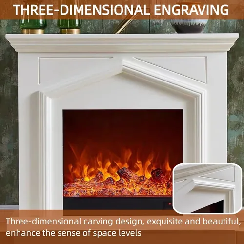 Miniatura 4 de Chimenea eléctrica independiente con repisa de 59 pulgadas (llama realista) (forma de techo) blanco moderno soporte de TV Chimenea para Sala