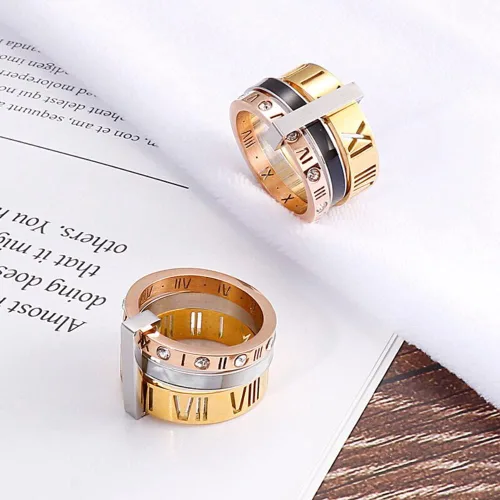 Miniatura 2 de Trendy Stainless Steel Rings For Women Girls Three Layers Roman Numerals Bridal Wedding Women Rings Fashion Jewelry Gift