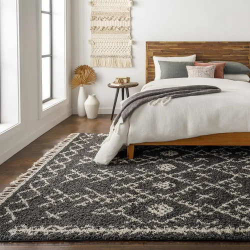 Miniatura 89 de Hauteloom, Duncans - Alfombra de estilo granja de pelo mullido para sala y dormitorio, con borlas - Beige, carbón, gris - 2 pies 7 pulgadas x 7 pies