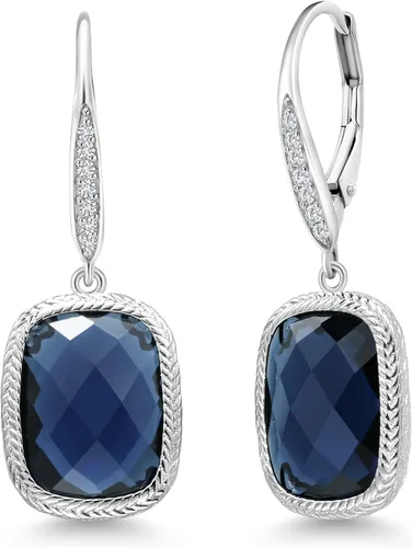 Miniatura 11 de Gem Stone King Aretes colgantes de plata de ley 925 con piedra natal y diamantes blancos cultivados en laboratorio de 4.60 quilates para mujer