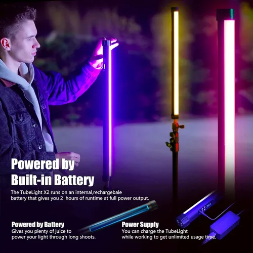 Miniatura 4 de Mettlelite Paquete de 2 luces TLX2 RGB tubo de luz LED a todo color con APP DMX Control 2 pies 2800K-8000K CRI96 TLCI97 360° RGB CCT HSI Modo