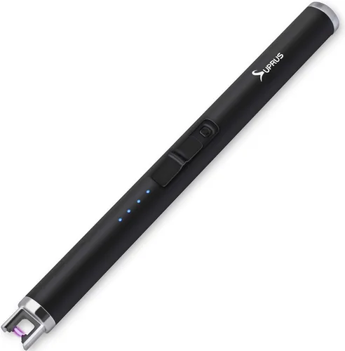 SUPRUS Encendedor de vela eléctrica USB tipo C encendedor recargable con pantalla LED de batería mejorada, interruptor de seguridad sin llama, Negro
