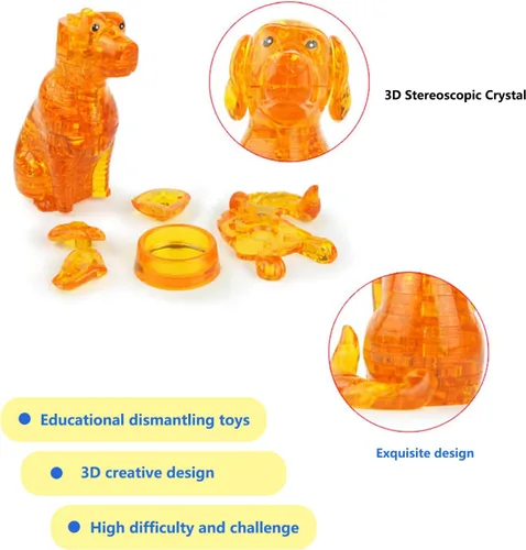 Miniatura 3 de Rompecabezas de cristal 3D para perros, rompecabezas de cristal para rompecabezas a partir de 16 años, 41 piezas (naranja)