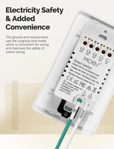 Miniatura 2 de MOES Matter-WiFi - Interruptores de luz inteligentes, requiere cable netural, interruptor de un solo polo de 2.4 GHz, compatible con Alexa Google