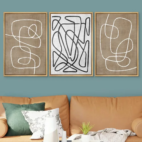 Miniatura 581 de SIGNWIN Lienzo enmarcado para pared, arte con pinceladas de flujo neutro en tonos beige abstractos, ilustraciones, arte moderno, decorativo
