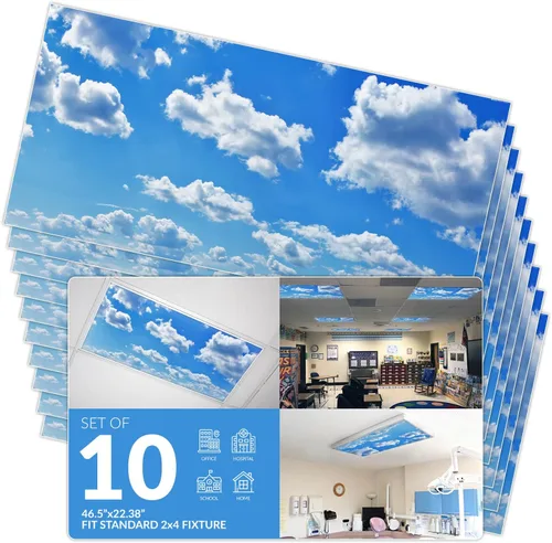 Miniatura 15 de Cubierta de luz fluorescente para luces de techo de aula, nubes rosadas, inserto de película retroiluminada de alta calidad 2 x 4