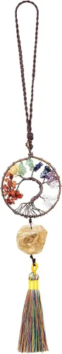 Miniatura 12 de rockcloud Adorno colgante de árbol de la vida de 7 chakras con borla de piedra cruda irregular para pared, automóvil, hogar, boda, jaspe rojo