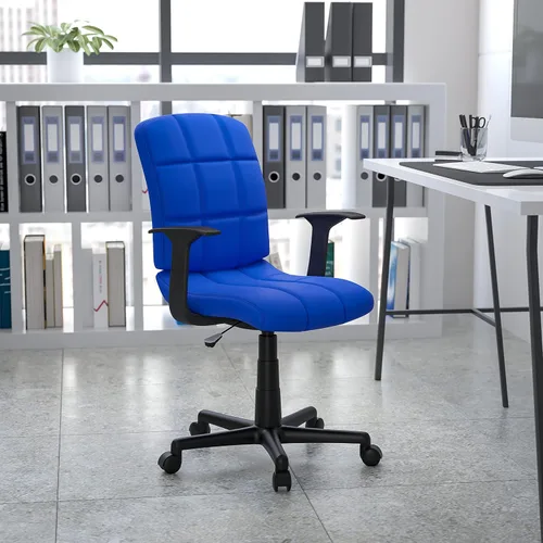 Miniatura 2 de Flash Furniture - Silla giratoria de respaldo medio de vinilo, acolchada, color negro Azul