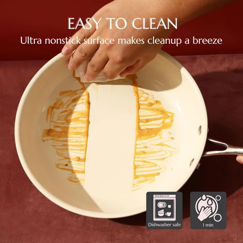 Miniatura 5 de UUKRAVE Juego de sartenes de cerámica antiadherente, sartén de cerámica para cocinar, saludable y no tóxico, sin PFAS/PTFE/PFOA, compatible con Crema
