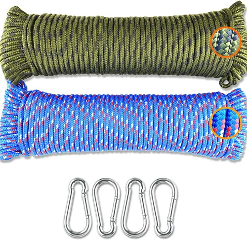 Miniatura 13 de Wellmax Cuerda de nailon trenzada de diamante con tratamiento UV y resistente a la intemperie, paquete de 2 unidades de 1/4 pulgadas x 100 pies