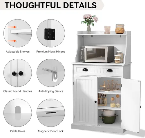 Miniatura 7 de ARTPOWER - Gabinete/Soporte de microondas de cocina de 54" con almacenamiento y cajones, armario de almacenamiento de despensa con alacena y Blanco